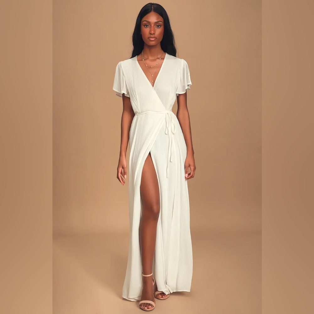 Lulus Heart of Marigold White Wrap Maxi Dress